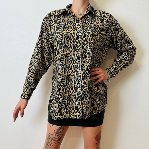 Vintage Style Exchange leopard print button down shirt animal - Picture 4 of 7